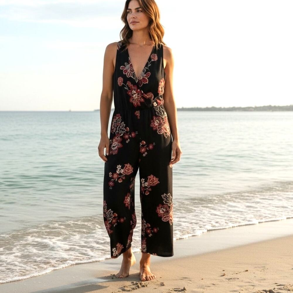 Maurices Black Floral Sleeveless Jumpsuit